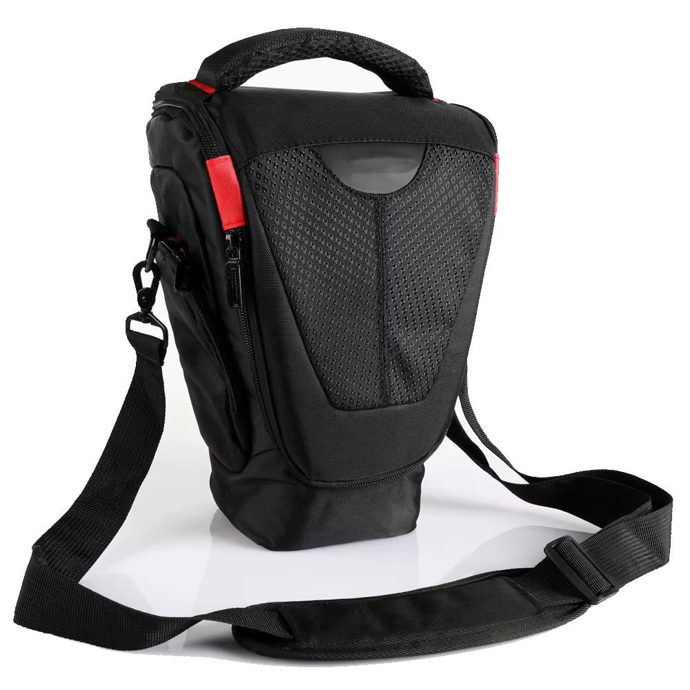 Сумка вертикальная для фотоаппарата на плечо 31 см​​​​​​​ Черный с красным (IBF082BR)