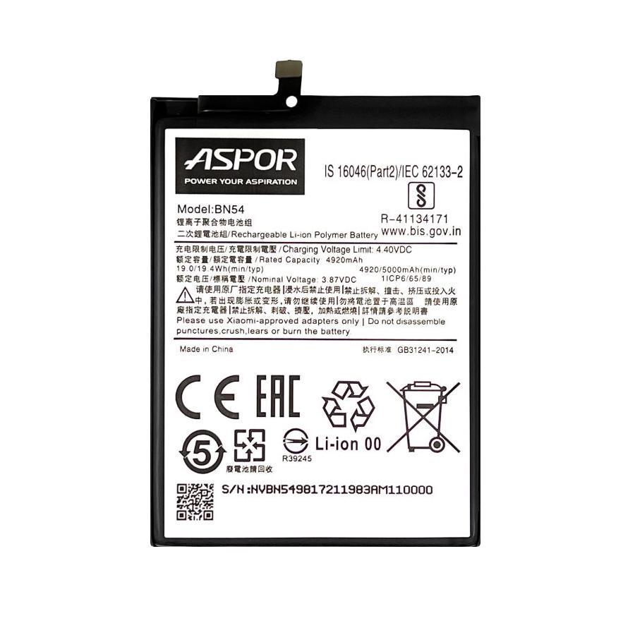 Аккумулятор Aspor BN54 для Xiaomi Redmi 9/Redmi Note 9