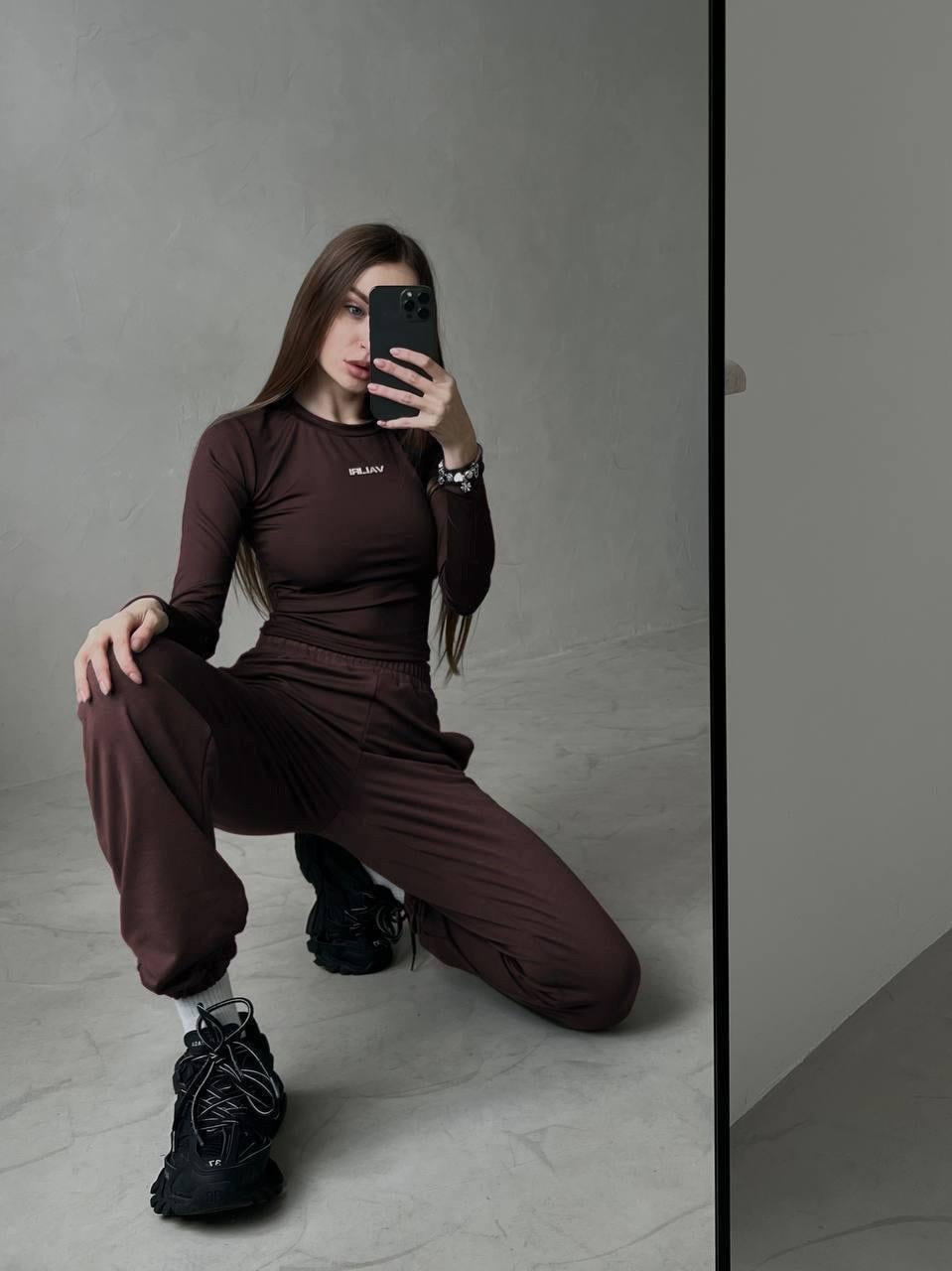Прогулочный костюм женский Lemon топ/джогеры р. 42-44 Шоколадный (od-10648-4)