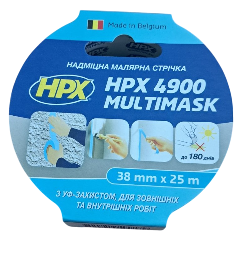Малярна стрічка надміцна HPX 4900 Multimask з цианового паперу 38 мм х 25 м Блакитний