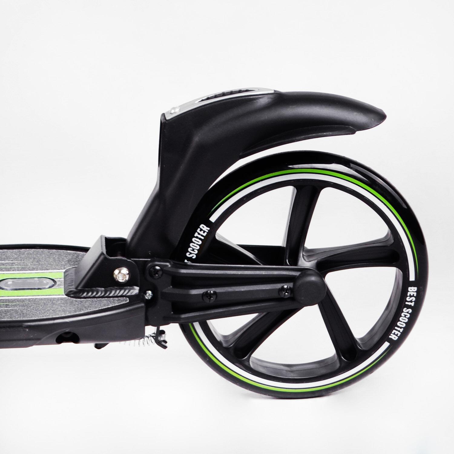 Самокат двухколесный складной Best Scooter фонарик 2 амортизатора Black/Green (114435) - фото 4