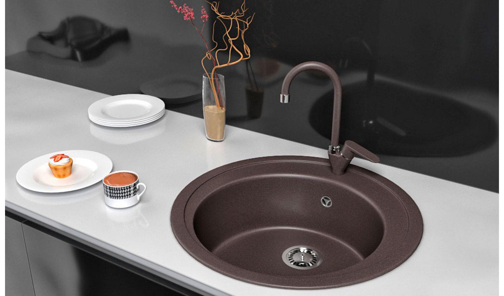 Кухонная мойка Lexona Blansh гранитная з краном Коричневый - фото 4