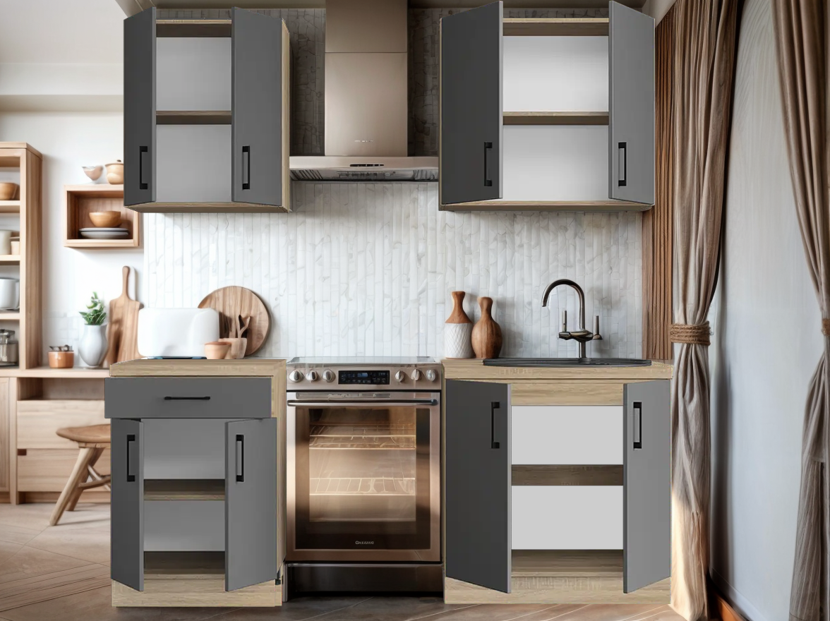 Кухня Tobi Sho Optima -К2 со столешницей 2 м Графитовый корпус Дуб Сонома