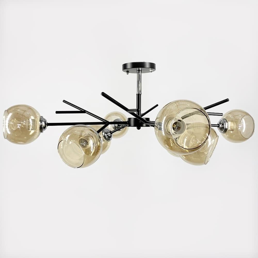 Люстра на 8 бурштинових плафонів Ø 85 см Чорний (088N/8 BK+CH+AM)