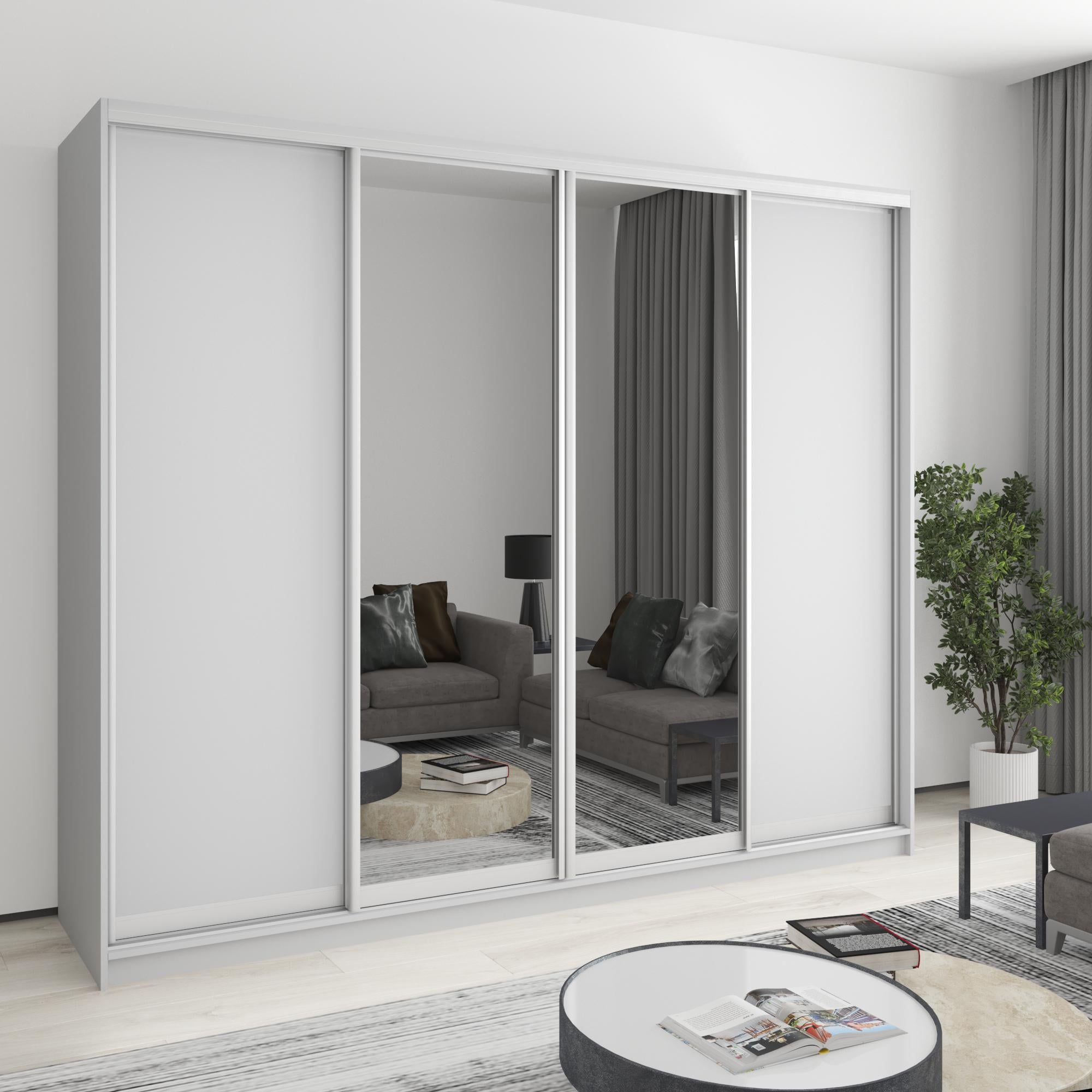 Шкаф-купе четырехдверный MebelStar Стандарт AL 2 ДСП/2 зеркала 250x60x210 см Серая мышка (MBS-12294) Шкаф-купе четырехдверный MebelStar Стандарт AL 2 ДСП/2 зеркала 250x60x210 см Серая мышка (MBS-12294)