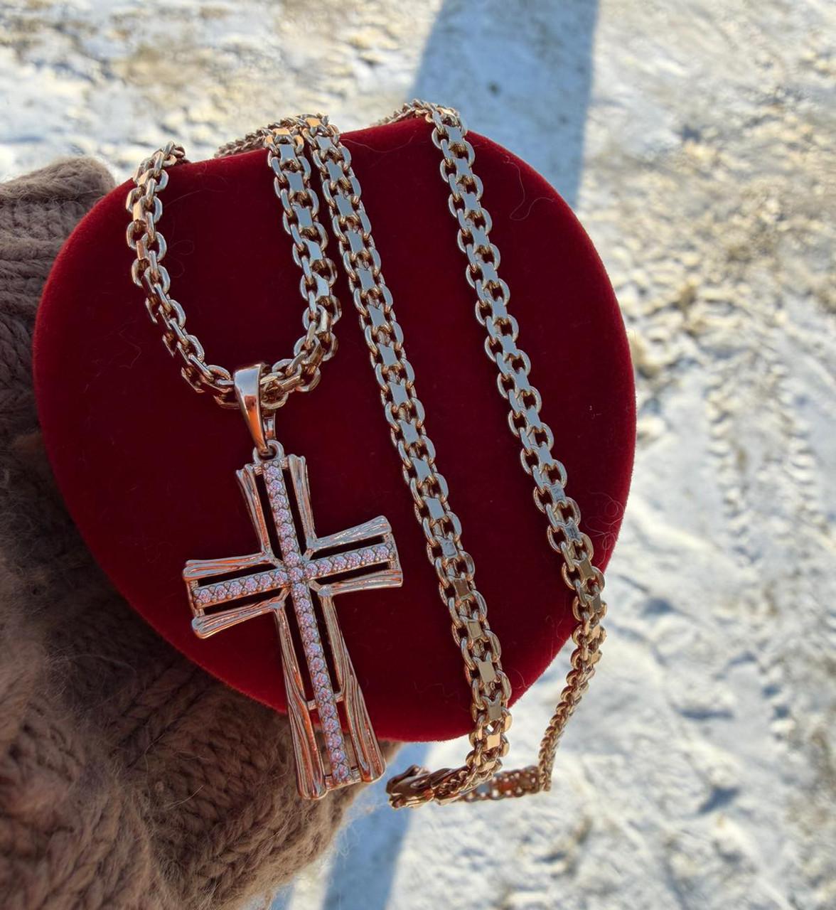 Набор цепочка Xuping бисмарк 50 см 4 мм/крестик 3 см 18к 585п Золотой (82-027)