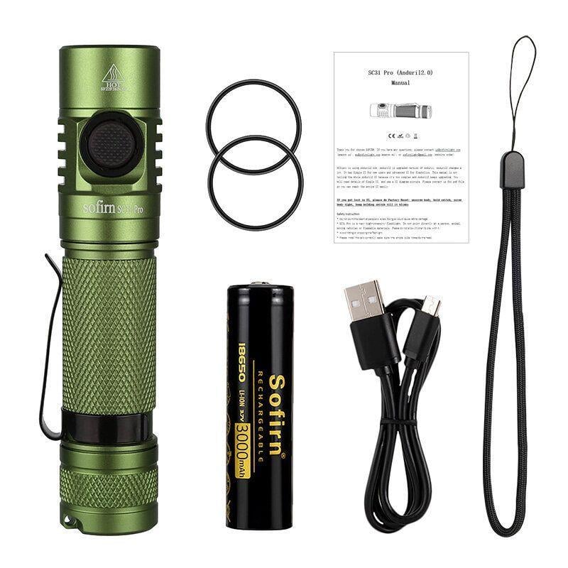 Ліхтар Sofirn SC31 Pro авіаційний алюміній з акумулятором 3000 мАг 2000 Лм Type-C Green (2433096844) - фото 8 Ліхтар Sofirn SC31 Pro авіаційний алюміній з акумулятором 3000 мАг 2000 Лм Type-C Green (2433096844) - фото 8