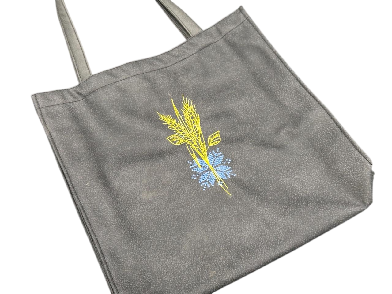 Сумка екошопер зі спанбонду з вишивкою Колоски екосумка універсальна 37х36х6 см Сірий (S-149)