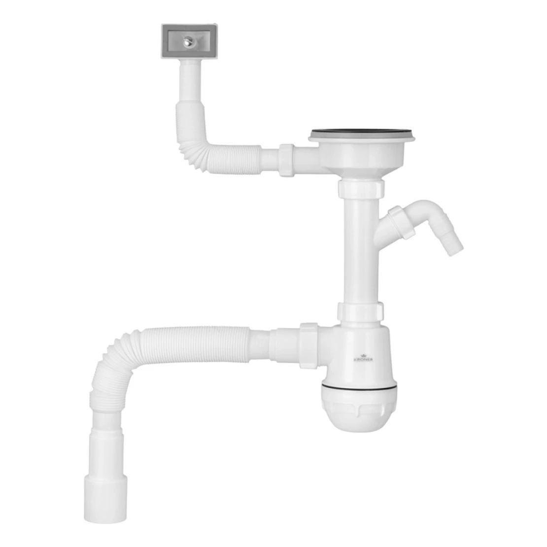 Сифон для кухонной мойки Kroner KRP KS02-1BLK с отводом для стиральной машины 3 1/2"х40/50 мм (CV034315)