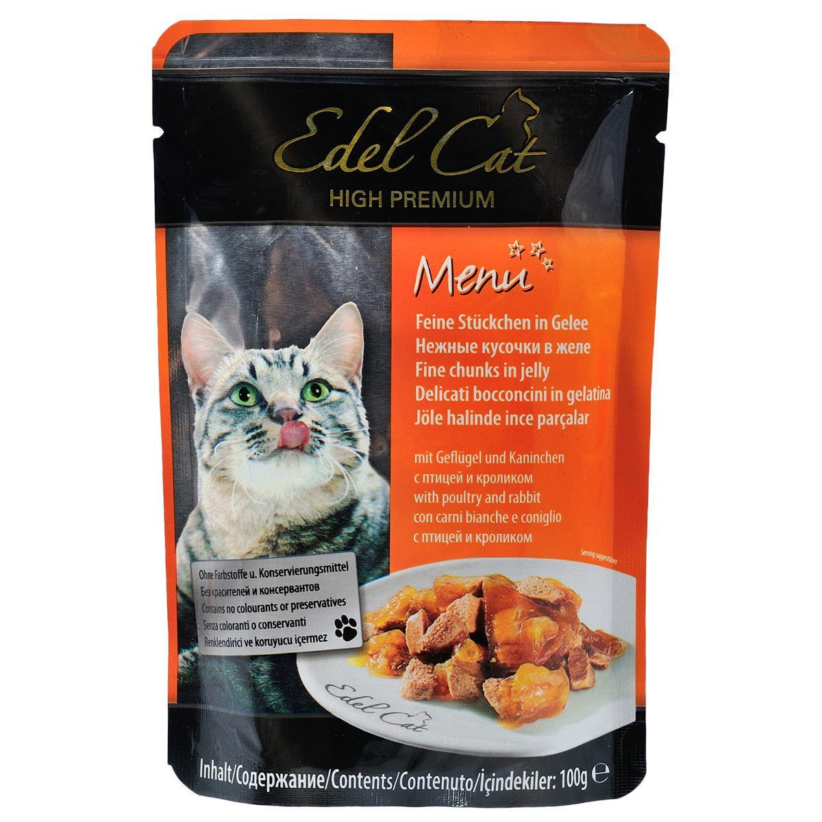 Корм влажный для кошек Edel Cat с птицей и кроликом в желе 100 г (1789920105)