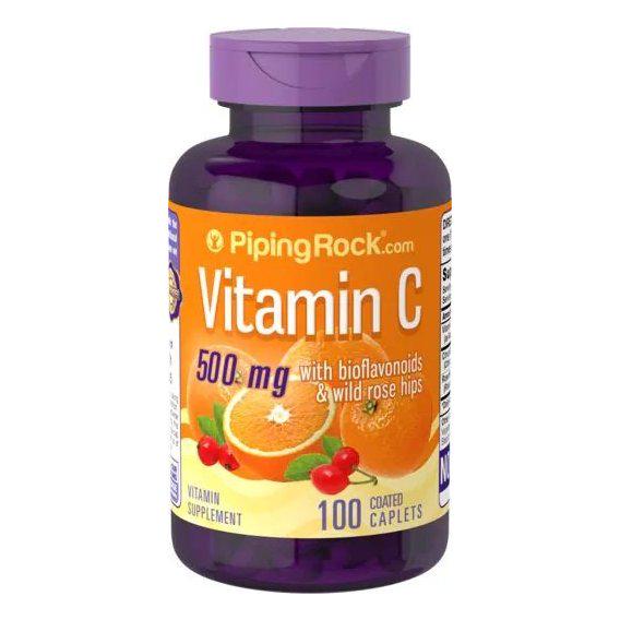 Витамин С Piping Rock Vitamin C 500 mg with Bioflavonoids & Wild Rose Hips с биофлавоноидами и плодами шиповника 100 Coated Caplets