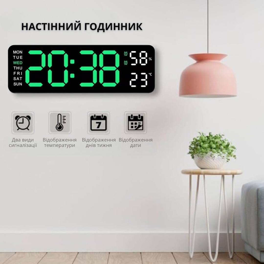 Годинник настільний/настінний електронний Bodasan з зеленими LED цифрами з термометром і будильником (CL01) - фото 2 Годинник настільний/настінний електронний Bodasan з зеленими LED цифрами з термометром і будильником (CL01) - фото 2