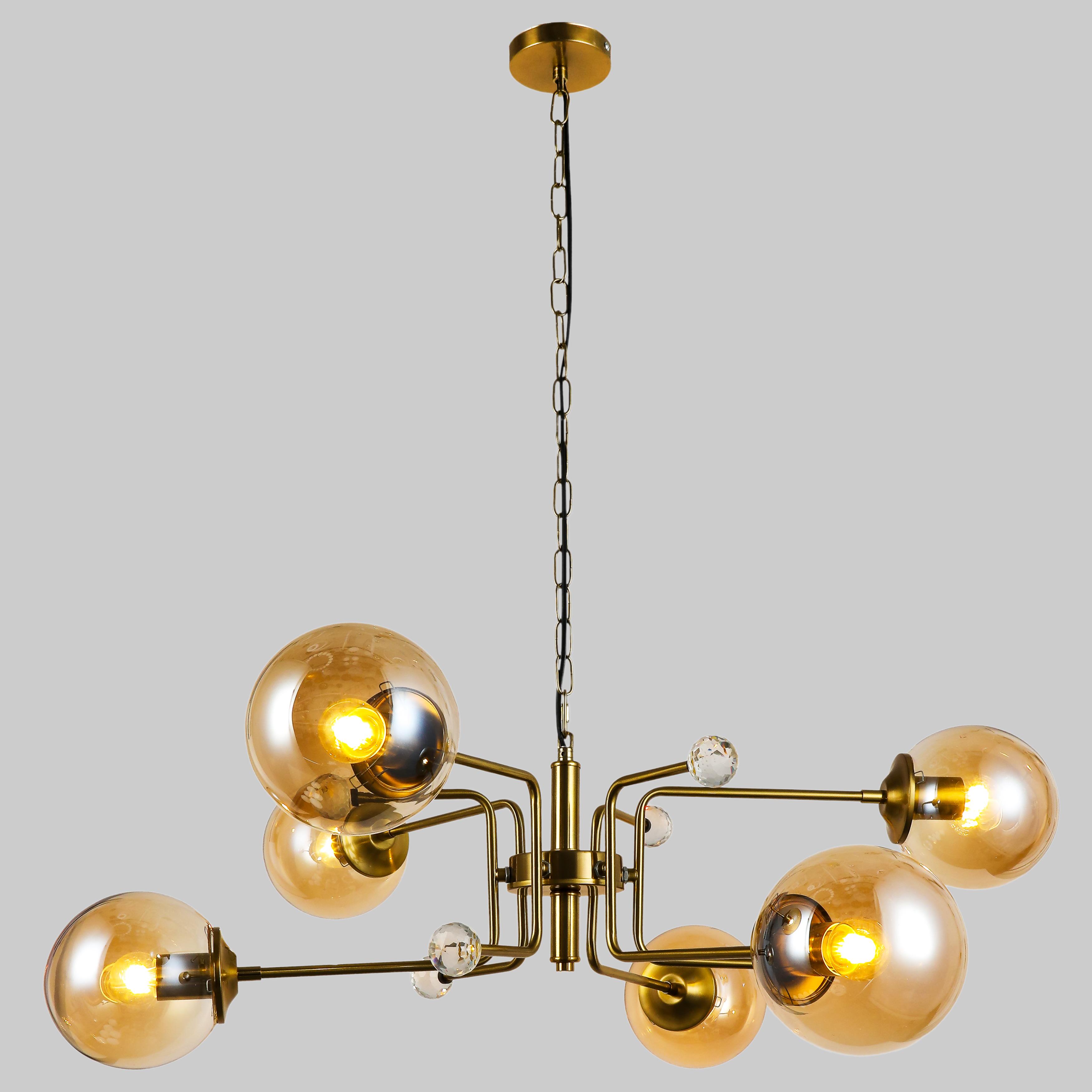 Люстра подвесная с кофейными плафонами на 6 ламп Бронзовый (909-XL3057-6 AB+BR)