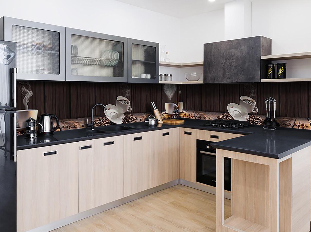 Кухонный фартук Кофе в полете из самоклеющейся виниловой пленки 60х300 см Коричневый