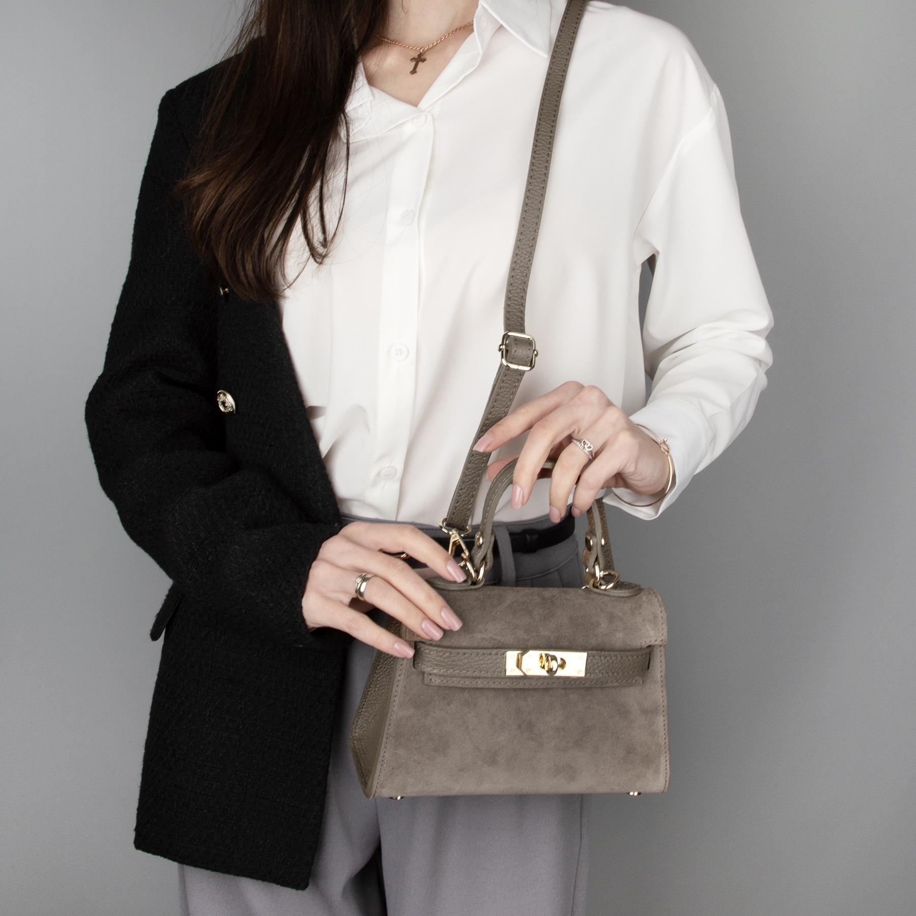 Жіноча сумка маленька замшева Virginia Conti 04011 Темний тауп (2791344857) - фото 6