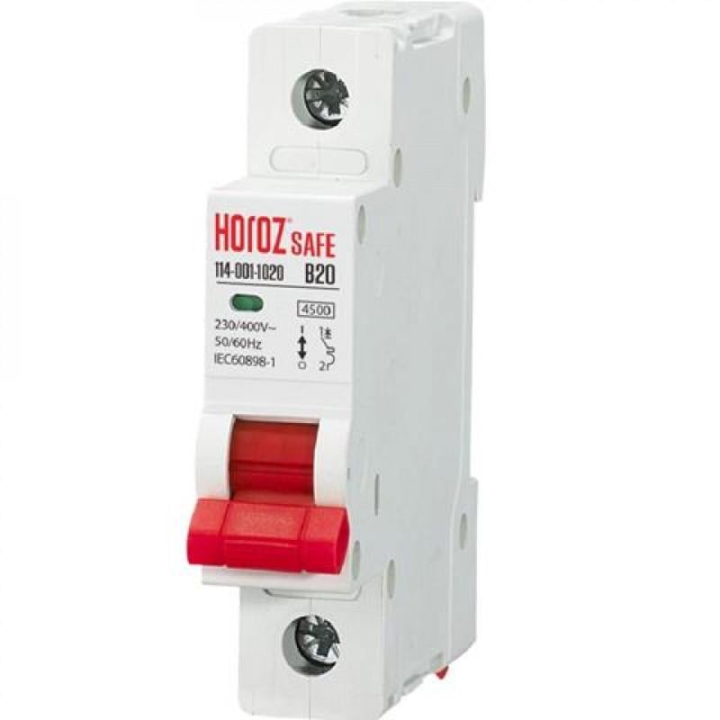 Автоматический выключатель Horoz Electric 114-001-1020-010 Safe 1P 20A B 4,5kA на DIN-рейке (00000041100)
