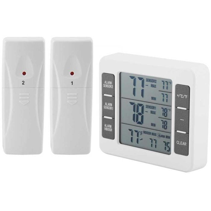 Термометр електронний з двома бездротовими датчиками оповіщення за низької та високої температури