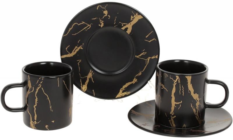 Кофейный набор Мраморная Роскошь 2 чашки 100 мл и 2 блюдца фарфор Черный/Золотой (BD-805-715)