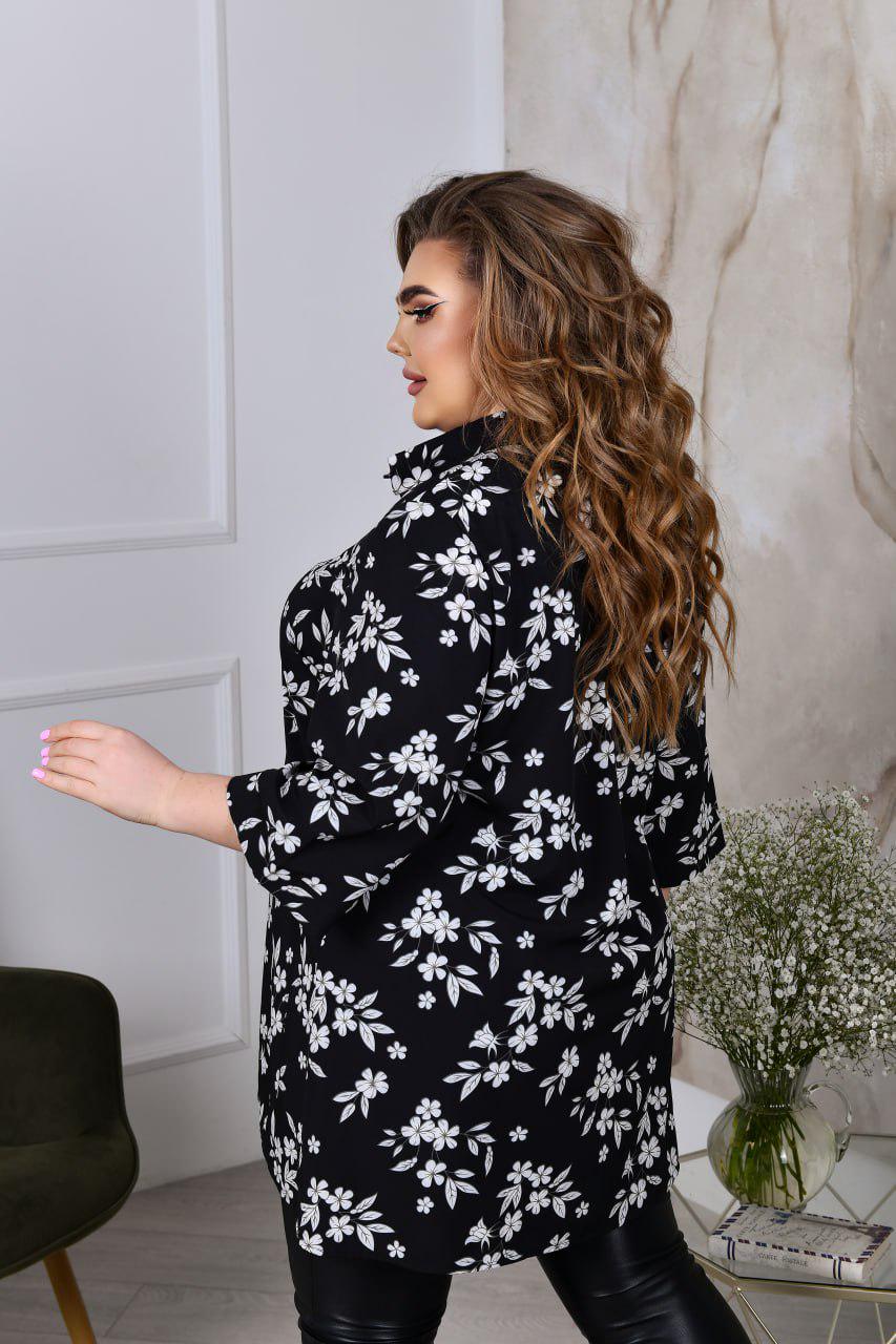 Блузка свободного фасона р. 64-66 Черный (3627) - фото 3