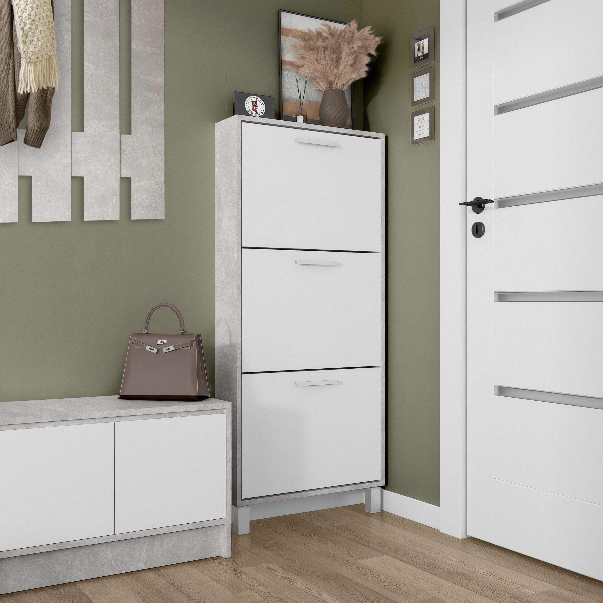 Тумба для взуття на 3 шухляди F-160 590х160х1350 мм Бетон/Білий - фото 1