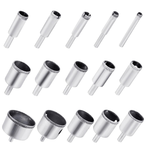 Комплект алмазных коронок/коронки для керамики/фарфора/стекла/мрамора/гранита 6-50 мм 15 шт. (377213301)