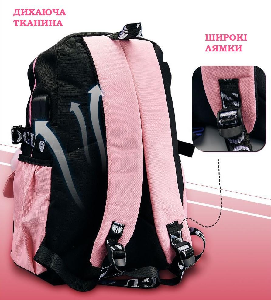 Школьный рюкзак для девочки KUROMI в японском стиле с помпоном и USB-кабелем PINK (2444710993) - фото 5