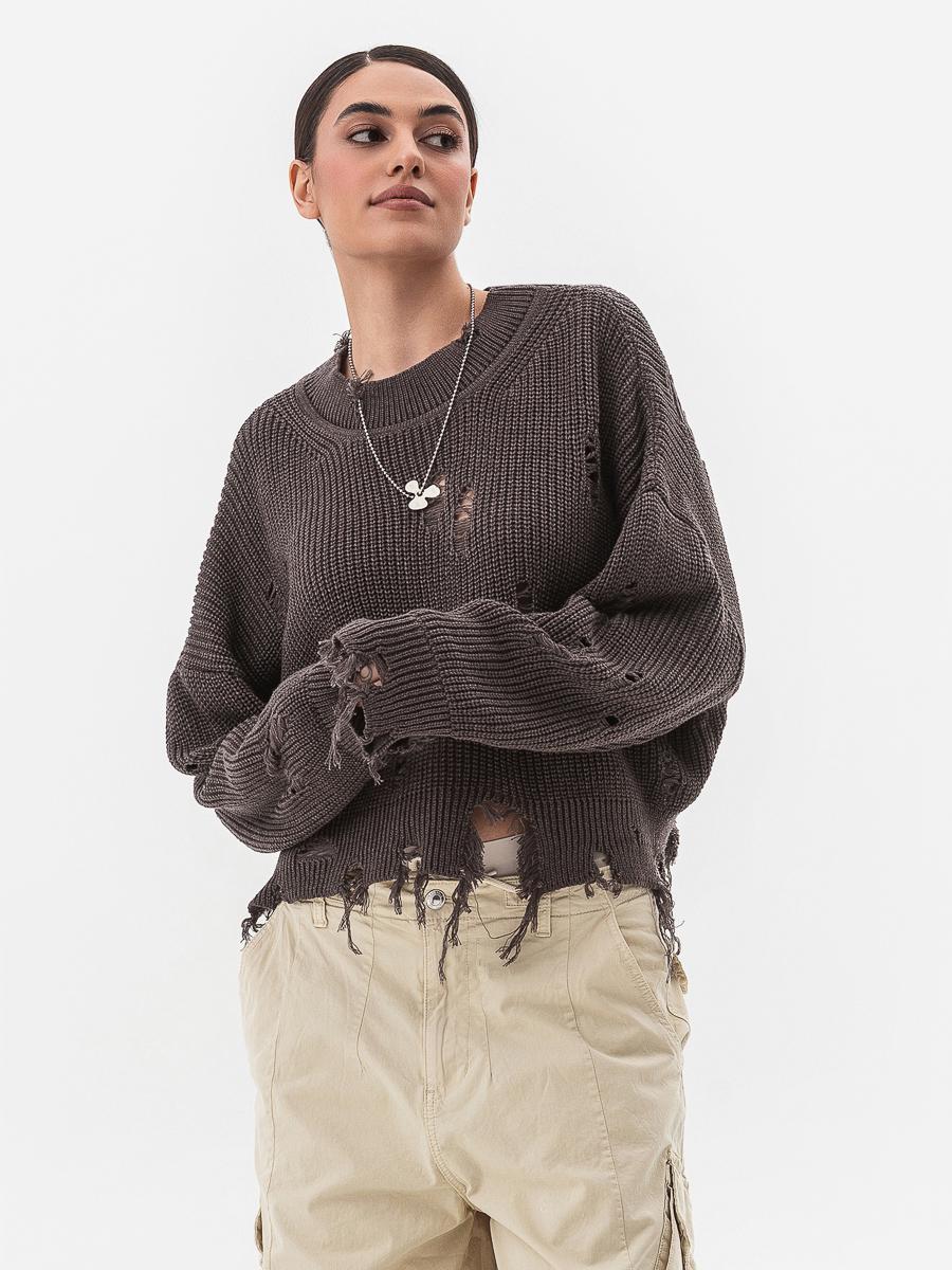 Светр жіночий із рваним ефектом SVTR р. 42-50 Капучино (562)