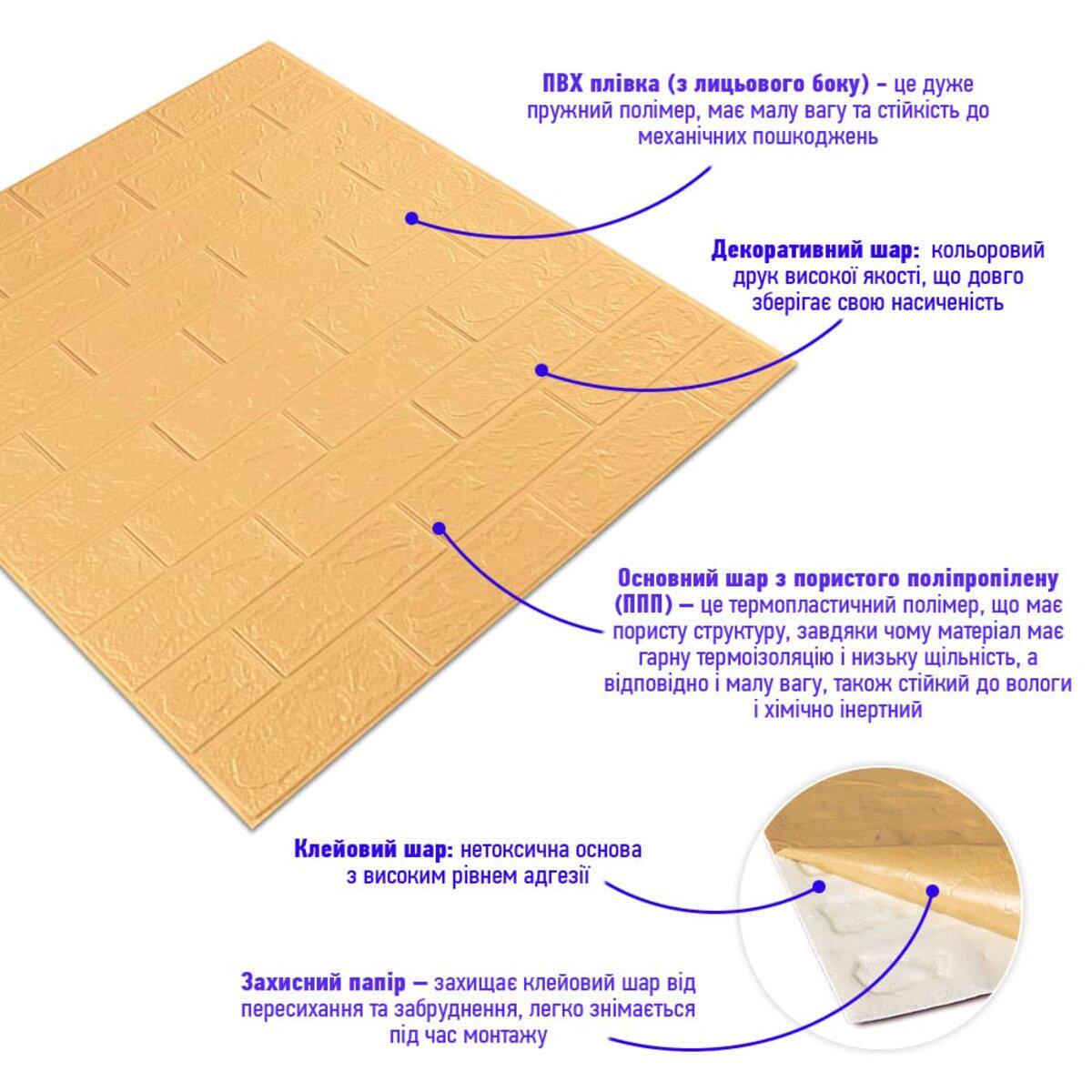 Панель самоклеящаяся 3D кирпич 009-3 700х770х3 мм Желто-песочный (SW-00000229) - фото 2 Панель самоклеящаяся 3D кирпич 009-3 700х770х3 мм Желто-песочный (SW-00000229) - фото 2