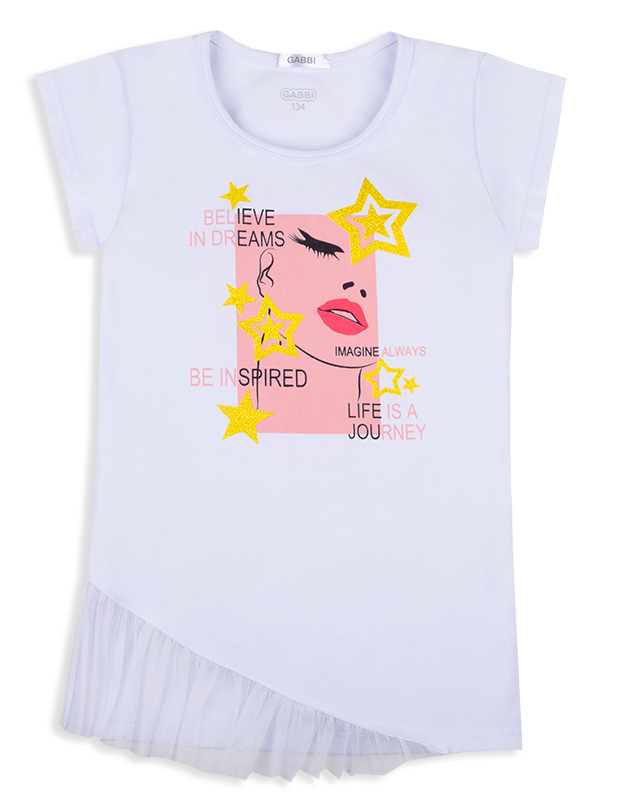 Футболка детская хлопковая для девочки Gabbi FT-20-18-2 128 см Белый (12147)
