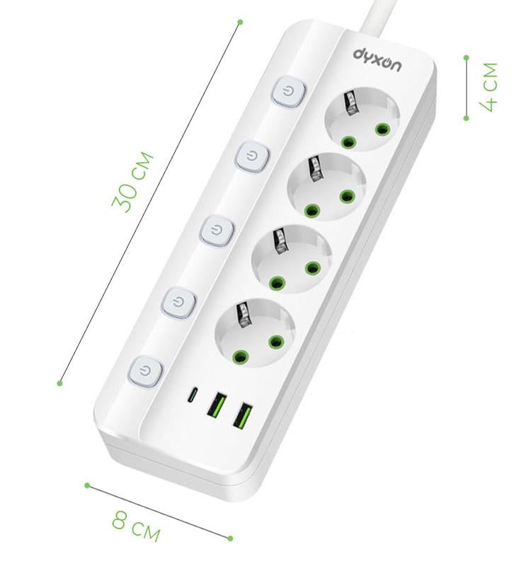 Фільтр-подовжувач мережевий DYXON PRO-1098 5 м 5 розеток 2 USB-A 1 USB-C (PD) - фото 5