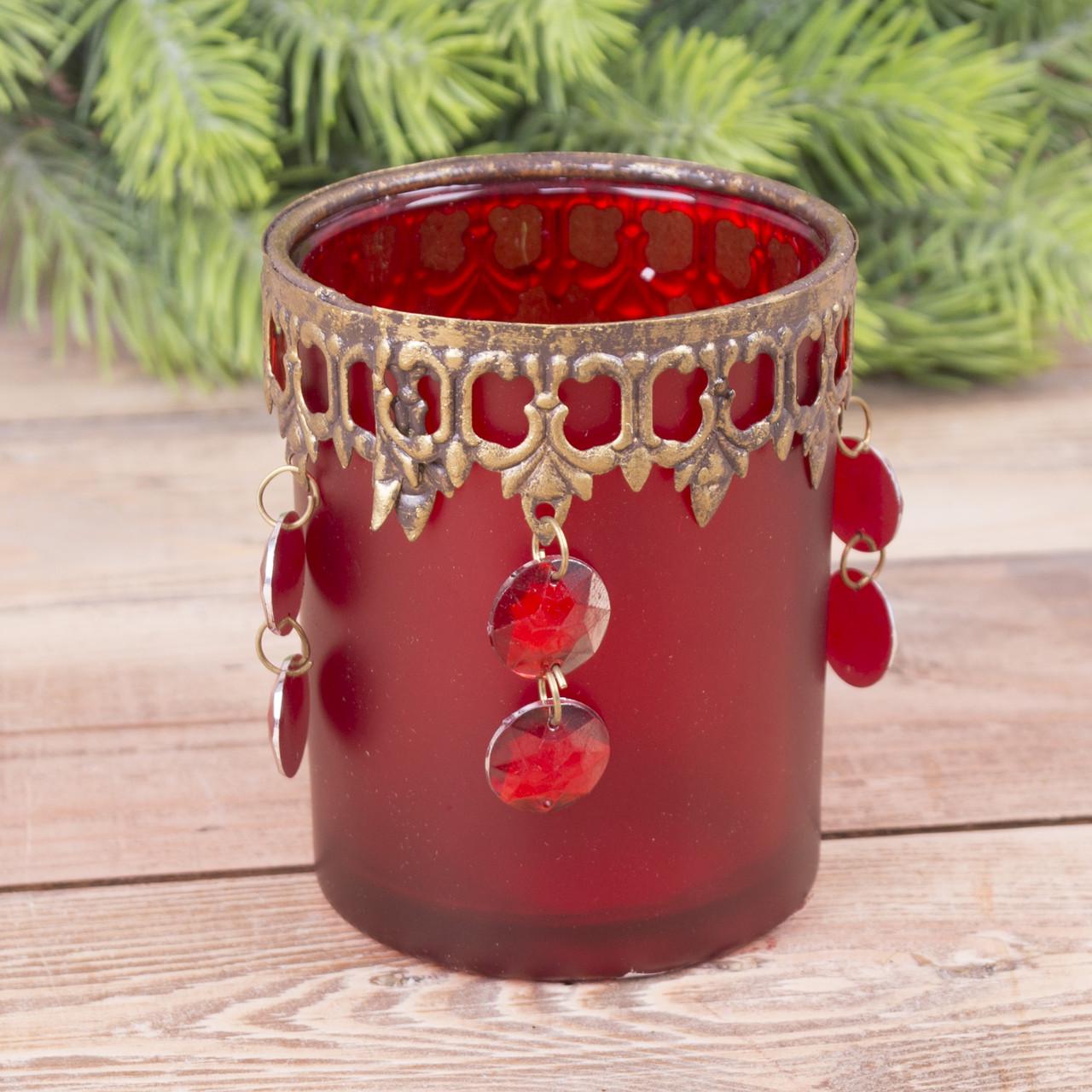 Подсвечник с висячими кристаллами Красный (3357-1)