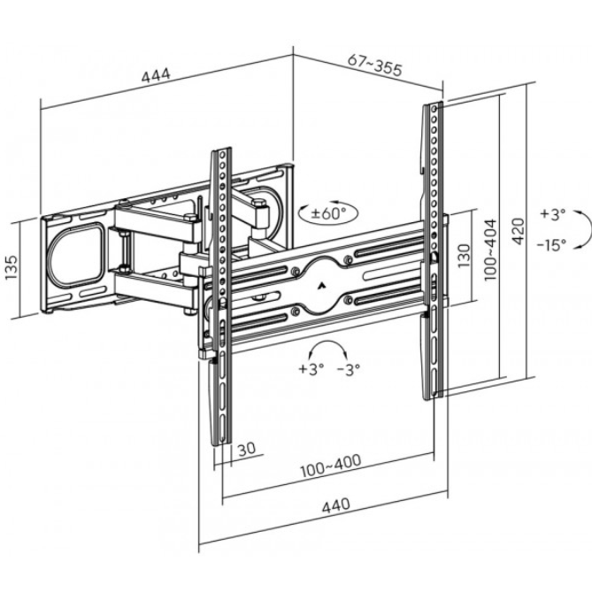 Кріплення для телевізора настінне AGN AGN70-442P з поворотом/два коліна 32-70" до 40 кг VESA 400x400 Black (AGN70-442P) - фото 10 Кріплення для телевізора настінне AGN AGN70-442P з поворотом/два коліна 32-70" до 40 кг VESA 400x400 Black (AGN70-442P) - фото 10