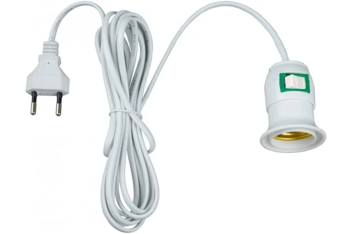 Патрон для лампы Е27 с выключателем и провод 3 м Белый (LM-1124-601)