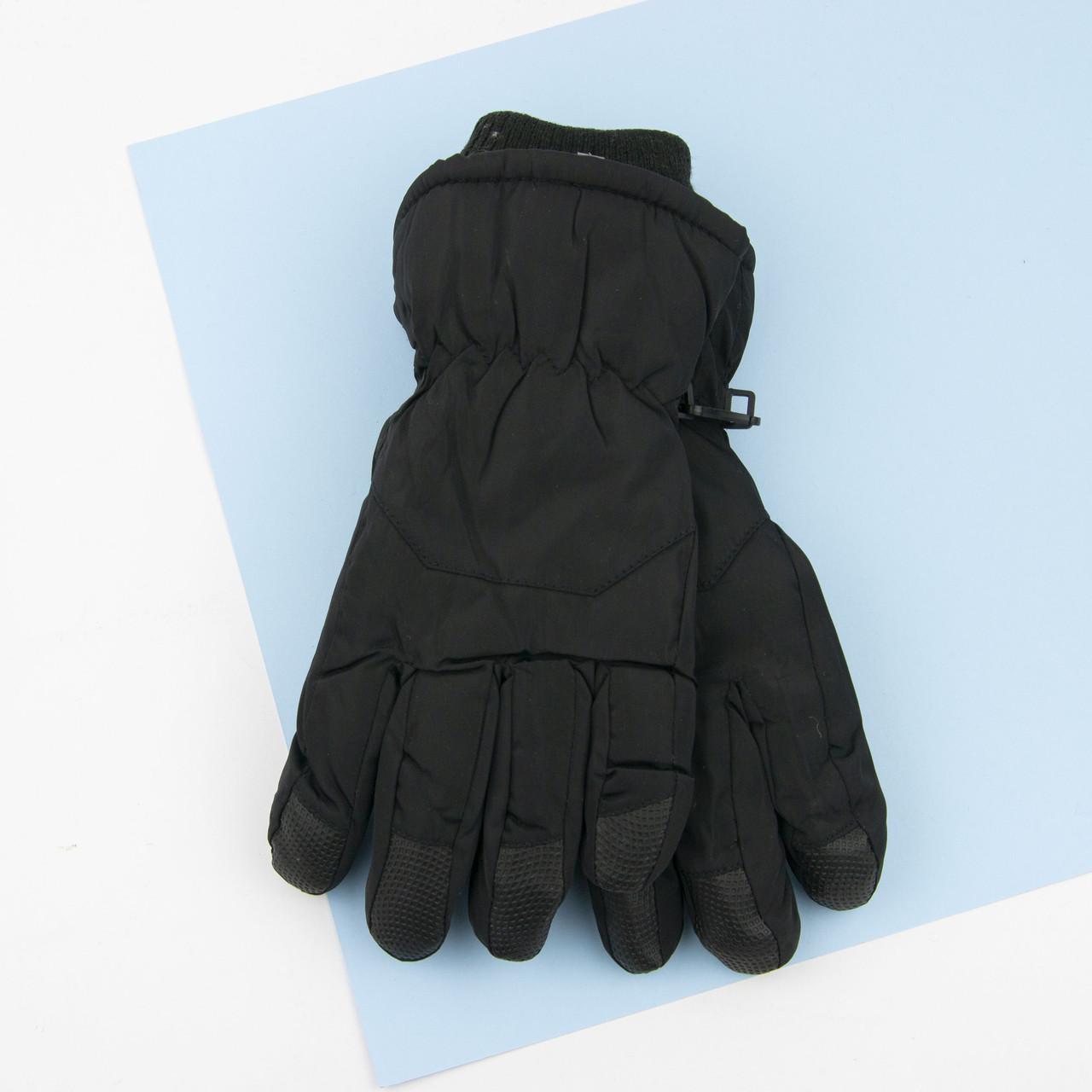 Перчатки болоневые лыжные подростковые с мехом на резинке от 10 лет Черный (23-12-64)