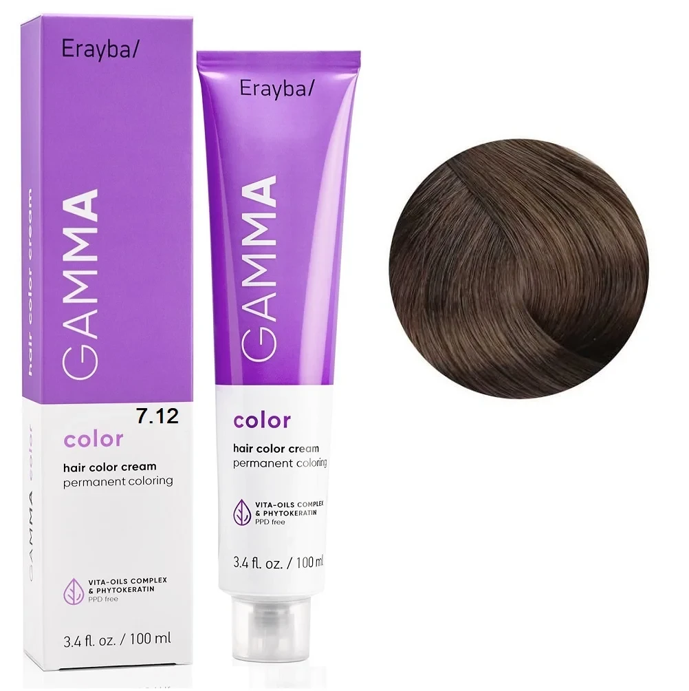 Краска для волос перманентная Erayba Gamma Color Cream 7/12 100 мл