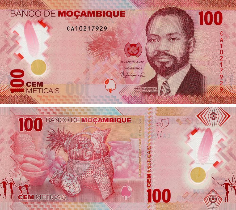 Коллекционная банкнота Мозамбик 100 метикалов 2024 Полимер UNC (PW157)