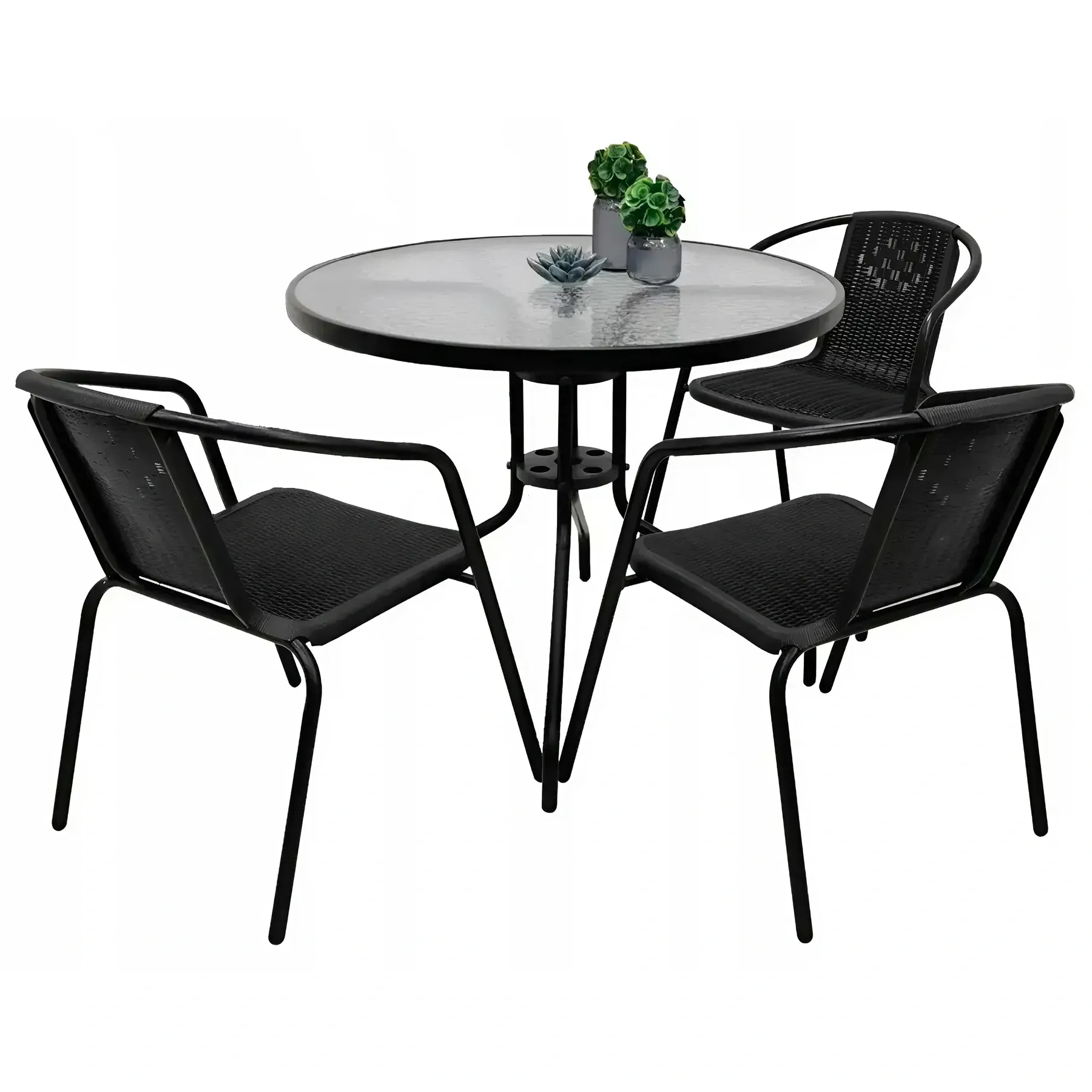 Комплект садовой мебели 4Points Prato-3 из искусственного ротанга круглый стол 80 см/3 стула Черный
