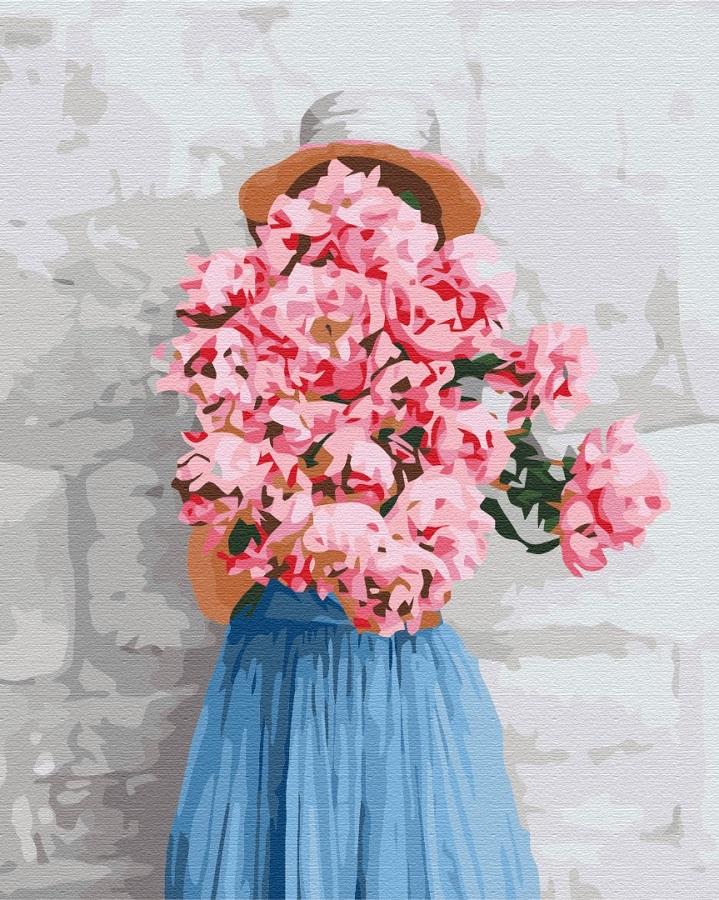 Картина за номерами Дівчина з півоніями у лофт-стіни (BS29256)