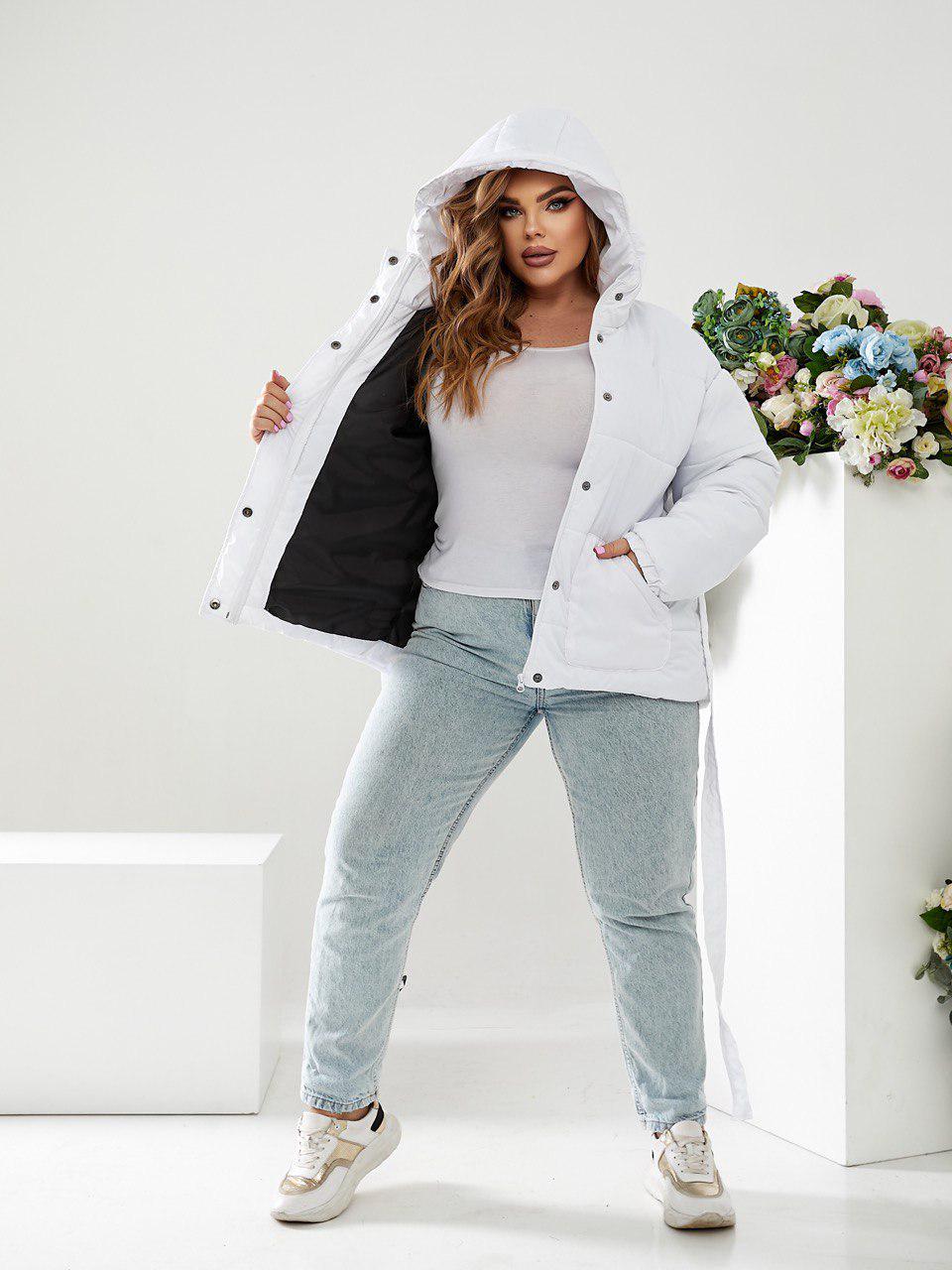 Куртка тепла коротка Khan з поясом р. 42 Білий (Kh332) - фото 2 Куртка тепла коротка Khan з поясом р. 42 Білий (Kh332) - фото 2