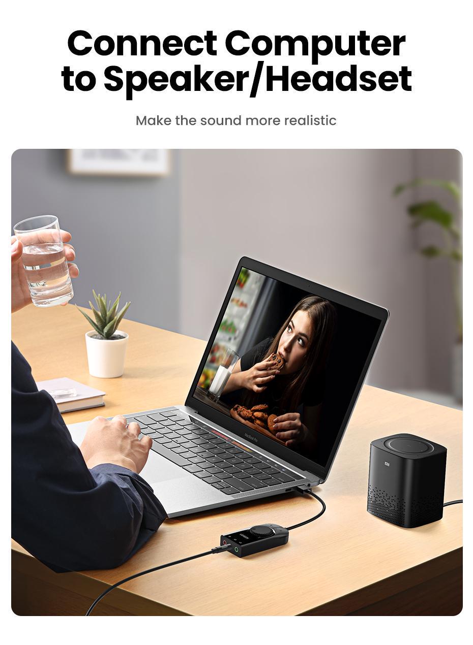 Звукова карта з підтримкою мікрофону UGREEN 0.15м USB-3x 3,5 мм minijack 16 біт/48 кГц TRS AUX з керуванням гучності Чорний (40964) - фото 12 Звукова карта з підтримкою мікрофону UGREEN 0.15м USB-3x 3,5 мм minijack 16 біт/48 кГц TRS AUX з керуванням гучності Чорний (40964) - фото 12