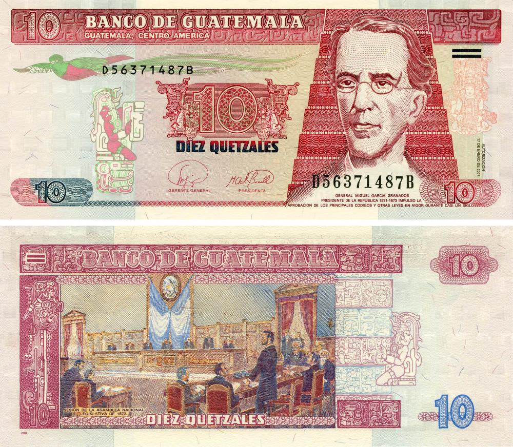 Коллекционная банкнота Гватемала 10 кетсалей 2007 UNC P111b (Б17563)