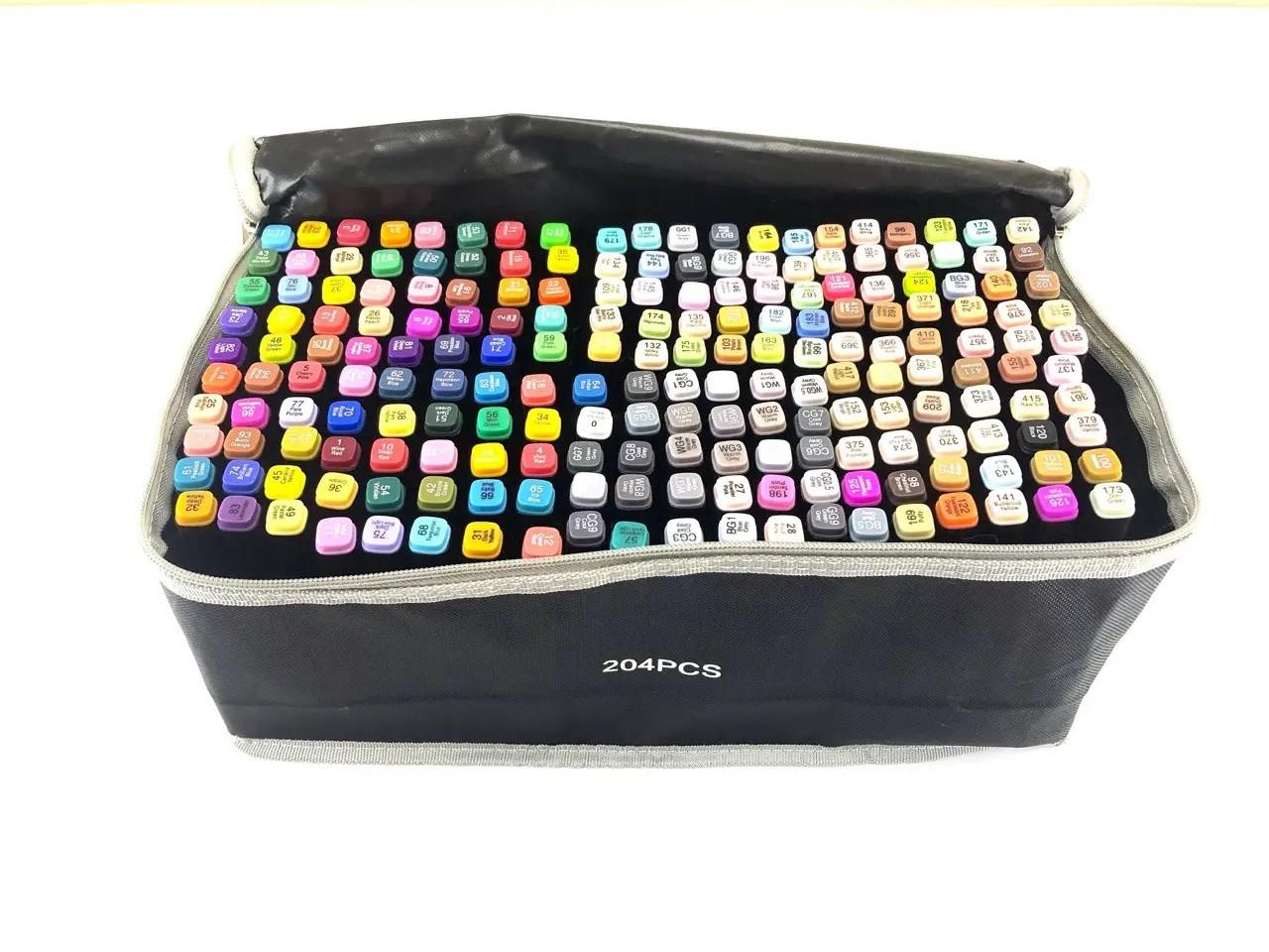 Набор скетч маркеров двухсторонний Kayfovo MA-12 для рисования с чехлом 204 шт. (28926)