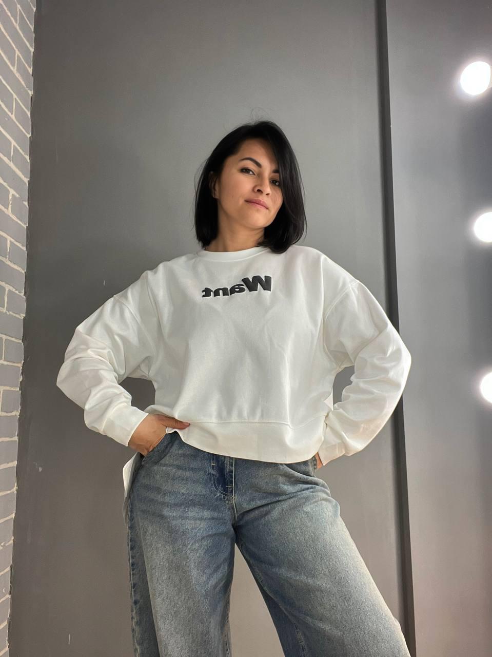 Світшот жіночий U S 293 WANT широкий попереду OS Білий (1512) - фото 4