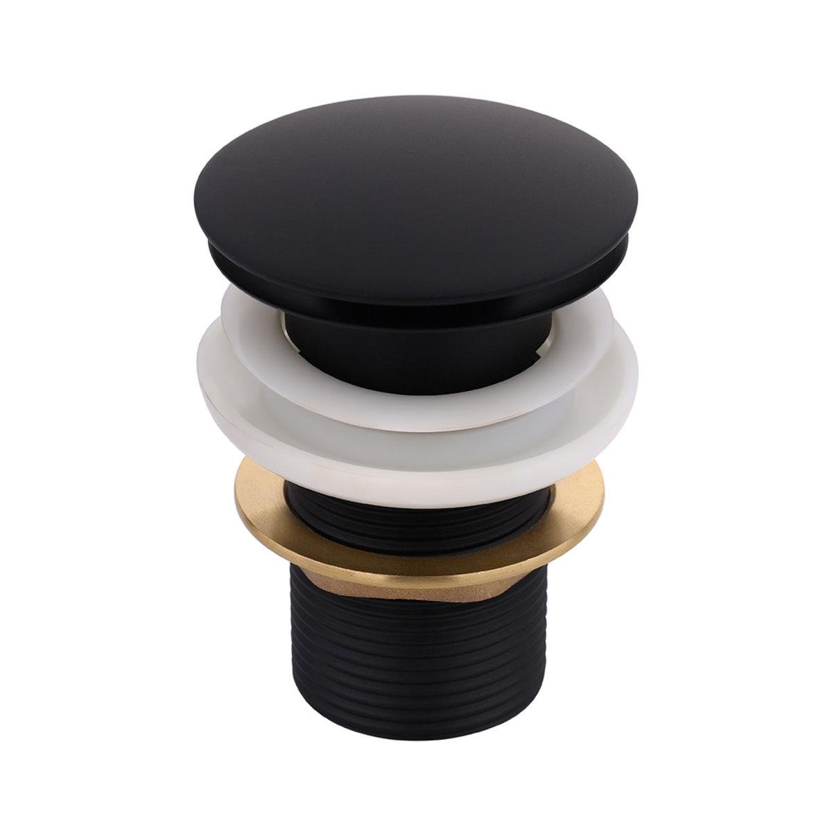 Клапан донный для раковины Perla Click-Clack латунь с переливом Черный (PUD-PSA2201B)