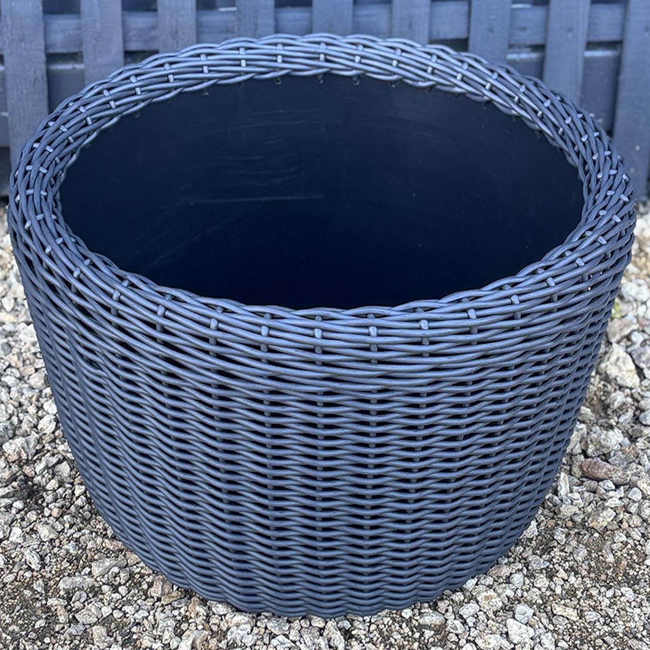 Кашпо велике для рослин та квітів з штучного ротангу/ручної роботи 90 л Графіт - фото 2