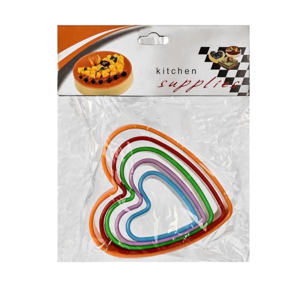 Формочки для печива Stenson Baking R98054 Фігурні серця пластикові 5 шт. 9,5х3,5см Різнокольоровий (R97323-H)
