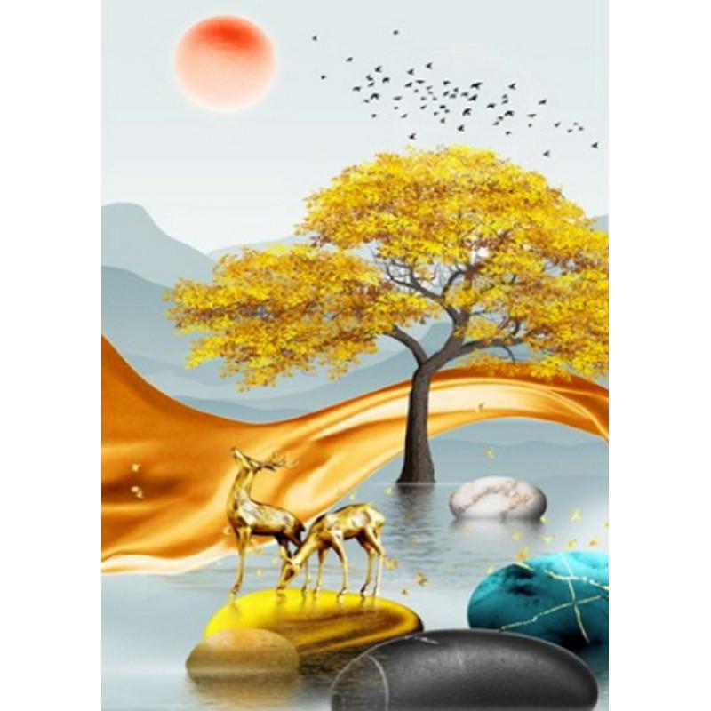 Алмазна мозаїка Strateg Золоті олені без підрамника 30х40 см (JSDF82144)