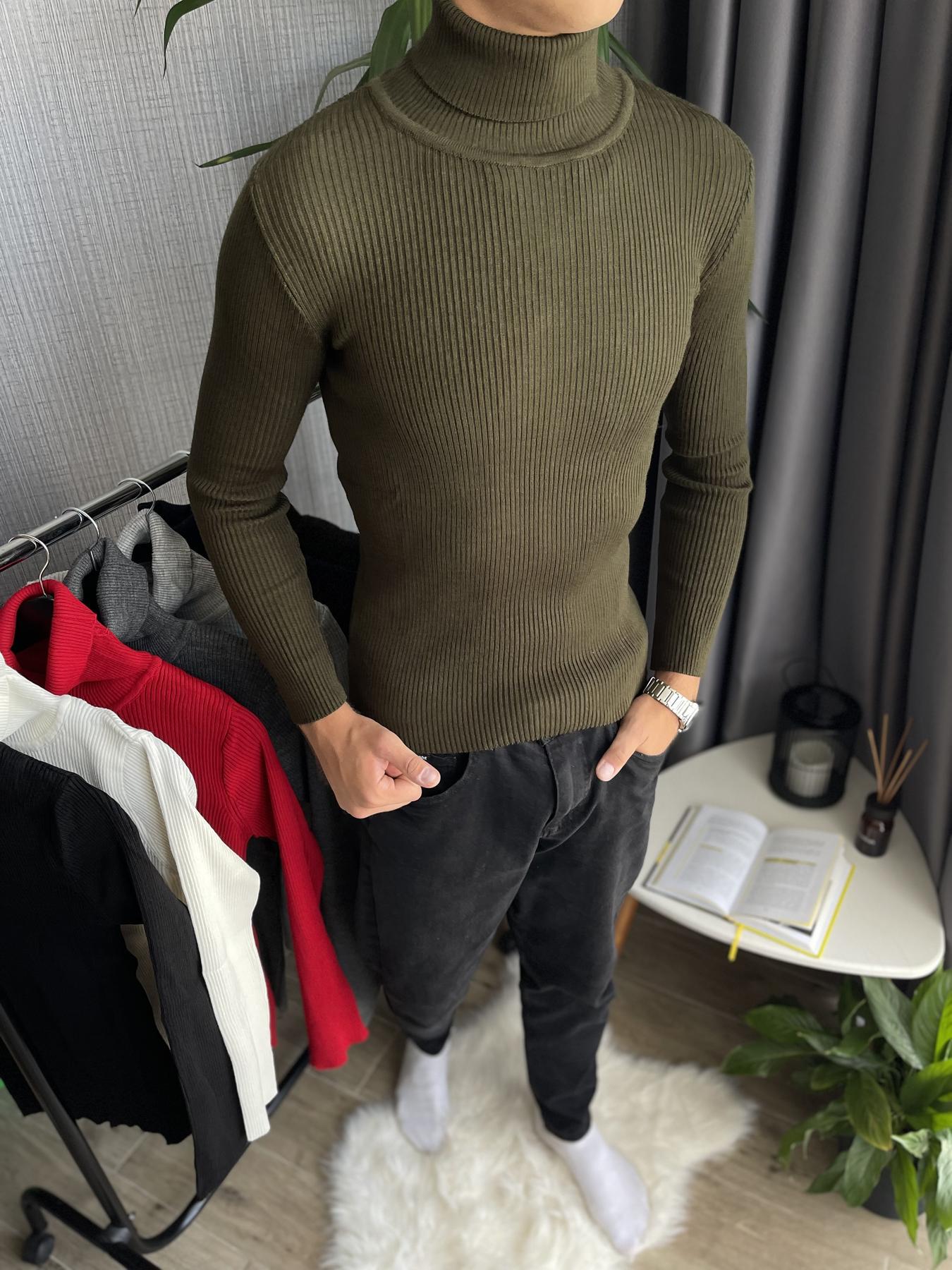 Гольф мужской с высокой горловиной в рубчик L Хаки (26535/6/2) - фото 3 Гольф мужской с высокой горловиной в рубчик L Хаки (26535/6/2) - фото 3