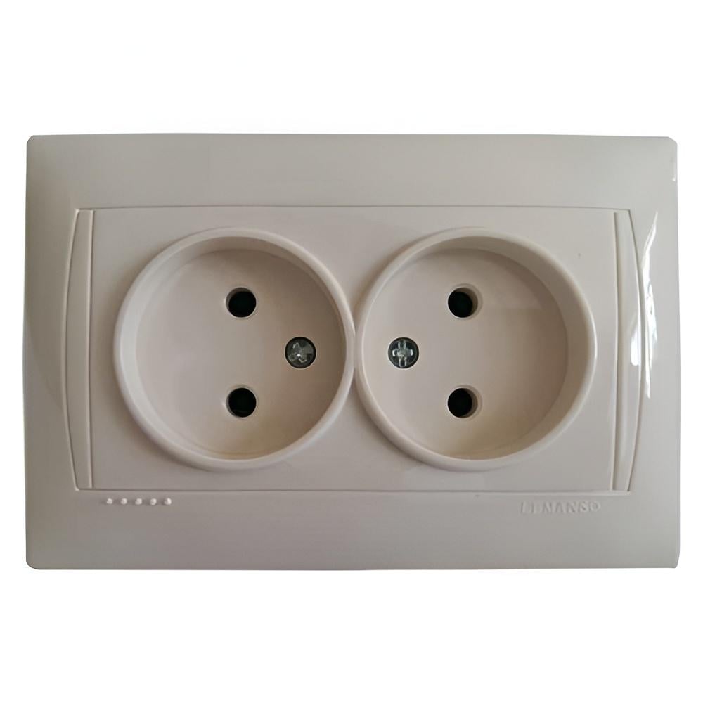Розетка двойная Lemanso Сакура керамика Кремовая (LMR1117)