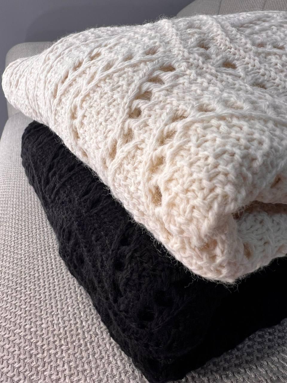 Светр жіночий MIX RAY 6772 ажурна в'язка сітка ромби OS Чорний (1184) - фото 10